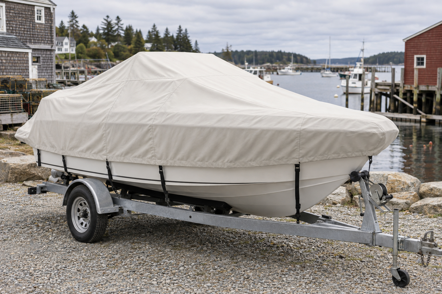 AI-created boat-cover inspiration; not an actual installation or fabric sample